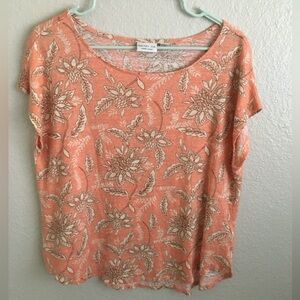 Rachel Zoe Linen Floral Print Peach Top XL